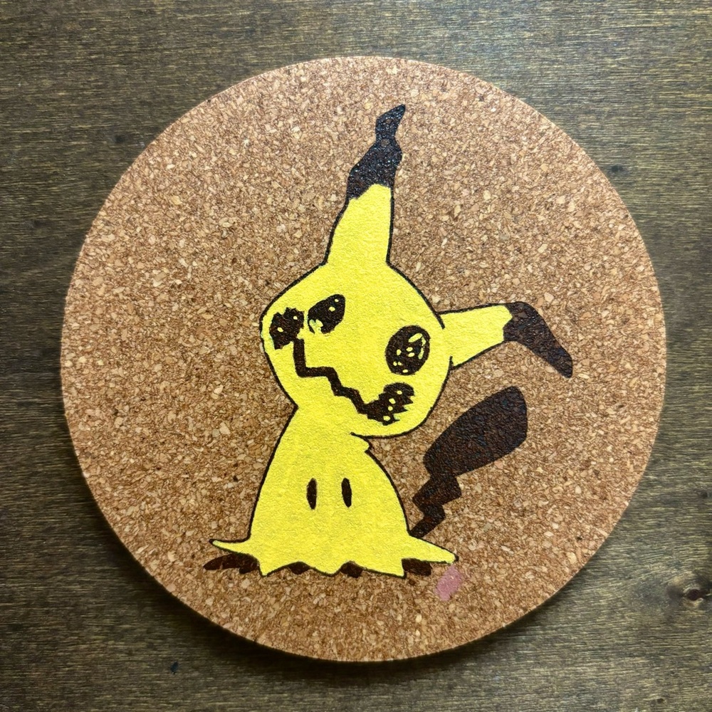 Pokemon Mimikyu Laser Engraved Painted Cork Coaster